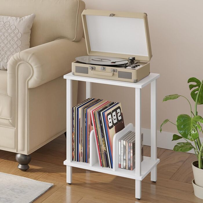 HOOBRO Стійка для програвачів, полиця для платівок, приліжкова тумбочка, полиця для платівок з перегородками, органайзер для платівок, до 100 альбомів, для вітальні, EBK05RS01 (Білий)