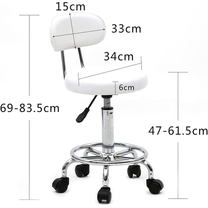 Ергономічний стілець на коліщатках TactFire зі спинкою робочий стілець обертовий стілець стілець на коліщатках з можливістю повороту на 360 регульований по висоті 48-58 см для офісу салон масаж спа (білий)