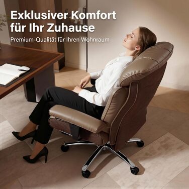 Офісний стілець Efomao XXL 200 кг з підставкою для ніг, штучна шкіра, висока спинка, регульовані підлокітники, підтримка попереку, сірий. Для дому та офісу