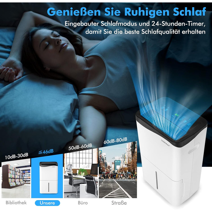 Електричний осушувач повітря COSTWAY з 3 режимами, об'єм 50 л/добу, 6,5 л бак, таймер 24 год, 2 швидкості, режим сну ≤ 42 дБ, для приміщень до 30 м²