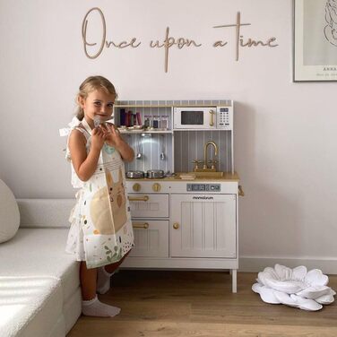 Дерев'яна дитяча кухня Mamabrum з LED-підсвічуванням - іграшковий кухонний набір з висотою, що регулюється, з приготуванням кубиків льоду, мікрохвильовою піччю, плитою та посудомийною машиною - іграшка для дітей від 3 років (Білий)