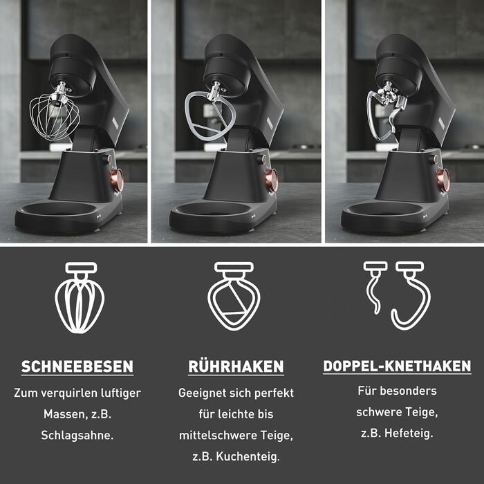 Кухонна машина Heinrichs 1500W з місткою чашею 6L з нержавіючої сталі, 10 швидкостей, титан, міксер, тістоміс, планетарний міксер