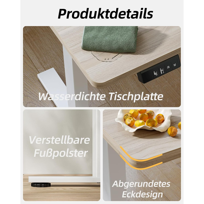 Регульований стіл BEXEVUE 120x60 см, електричний, з пам'яттю, для комп'ютера, білий