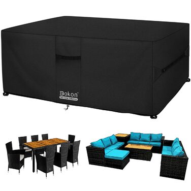 Водостійкий чохол для садово-патіо меблів 300x300x90 см, чорний, з вентиляційними отворами, 420D Oxford, захист від пилу та УФ-променів