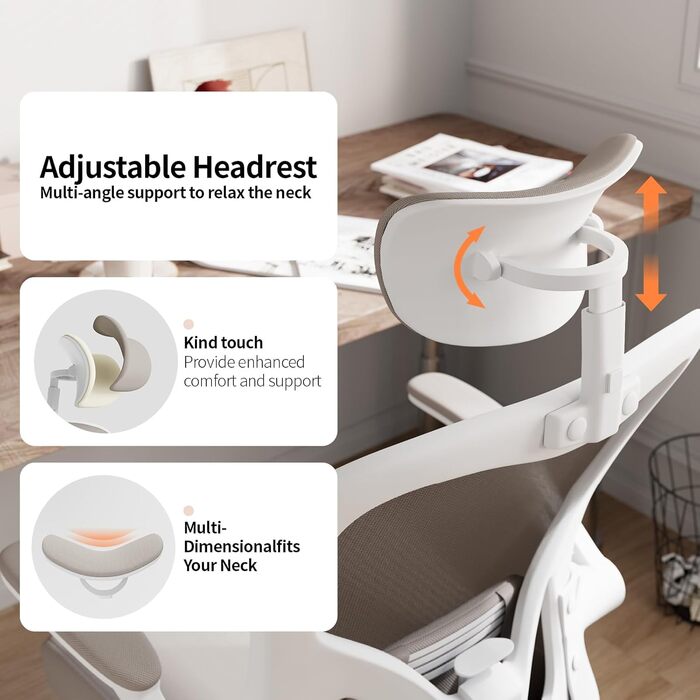 Офісний стіл Monhey: ергономічний крісло з регулюванням висоти, поворотне, з відкидними підлокітниками, дихаюча сітка, регульована підголовник та інтелектуальна підтримка попереку – для дому та офісу (01beige)
