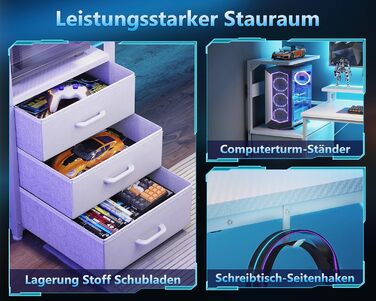 Ігровий стіл Coleshome з шухлядами, 151x50 см, з LED-підсвічуванням та розеткою, з полицями та підставкою для монітора (карбонове волокно)