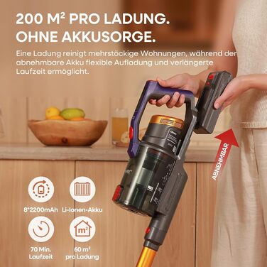 Акумуляторний пилосос KIPMAX 50000Pa, 550W, 70хв, 1.5л, з дисплеєм, анти-заплутальна щітка, 7-шаровий фільтр, 2 аромапластини, для килимів, шерсті тварин, твердих підлог, фіолетово-золотий