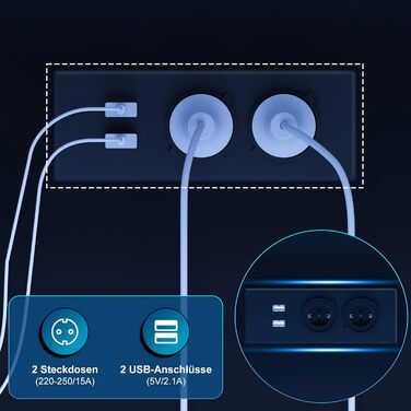 Ігровий стіл Devoko з підсвічуванням LED, 160x120 см, з розетками та USB, білий. Комп'ютерний стіл для геймерів та дому з місцем для зберігання.