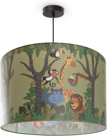 Домашній дитячий Світильник Paco Стельовий Світильник світлодіодний підвісний світильник Дитяча кімната джунглі тварина мотив E27, Абажур Тип лампи (зелений (Ø45. 5 см), Підвісний світильник чорний)