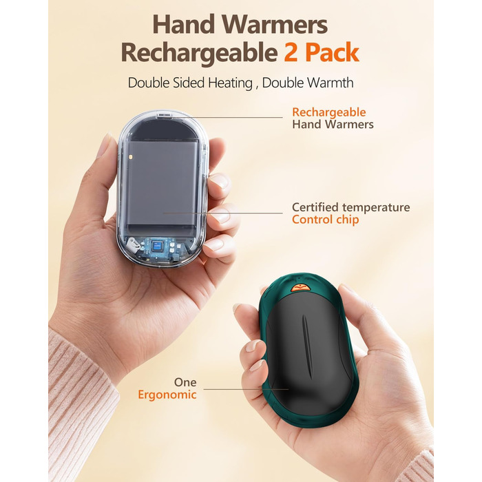 Електричні грілки для рук BOSONER: набір 2 шт, 6000mAh, USB, портативні, для чоловіків та жінок