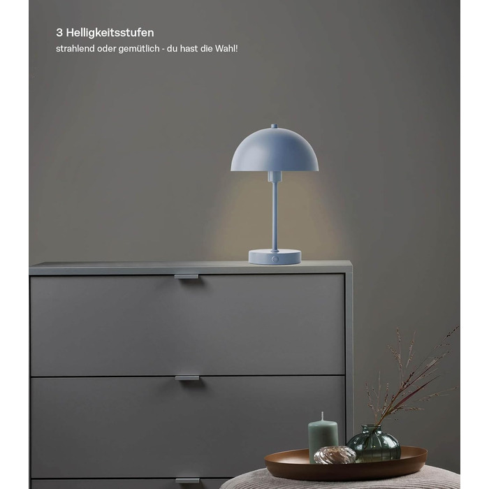 LED настільна лампа Mokebo® 'Leuchtturm' – бездротова, диммерна, з USB-C, ретро, металева, тепле світло, тауп (сіро-бежевий)