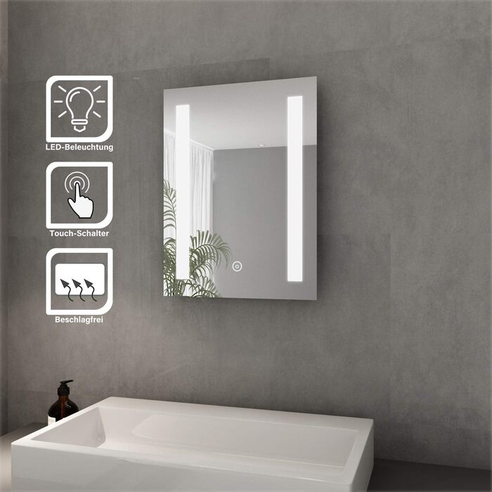 Елегантне дзеркало для ванної кімнати з LED-підсвічуванням 45x60 см, холодне біле світло, IP44, енергозбереження, для ванної кімнати, настінне