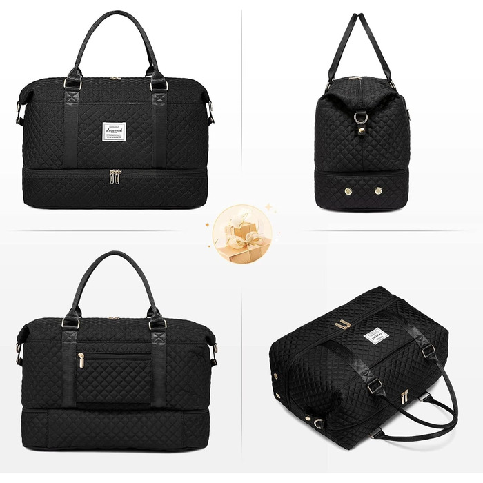 Спортивна сумка LOVEVOOK для жінок: велика дорожня сумка-мішок, weekender, з косметичкою, відділенням для взуття, водонепроникна, для подорожей, спортзалу, кемпінгу (L-2шт), чорна