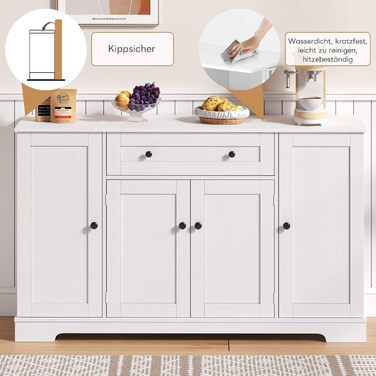 Багатофункціональний буфет-білизна для кухні, вітальні та спальні – 138 см, з шухлядою, полицями та регульованими полицями, з кріпленням від перекидання