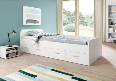 Односпальне ліжко Boro Modern з 3 ящиками 90 x 200 см - Практичне двоярусне ліжко для молодіжної кімнати в білому кольорі - 95 x 66 x 204 см (Ш/В/Г) 95 x 66 x 204 см Білий