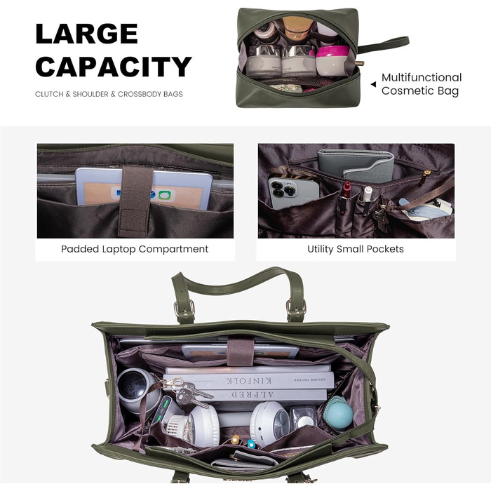 Сумка для ноутбука LOVEVOOK 15.6 дюймів, велика містка, на плечі/через тіло, канвас, для жінок, офіс, ділові поїздки, школа