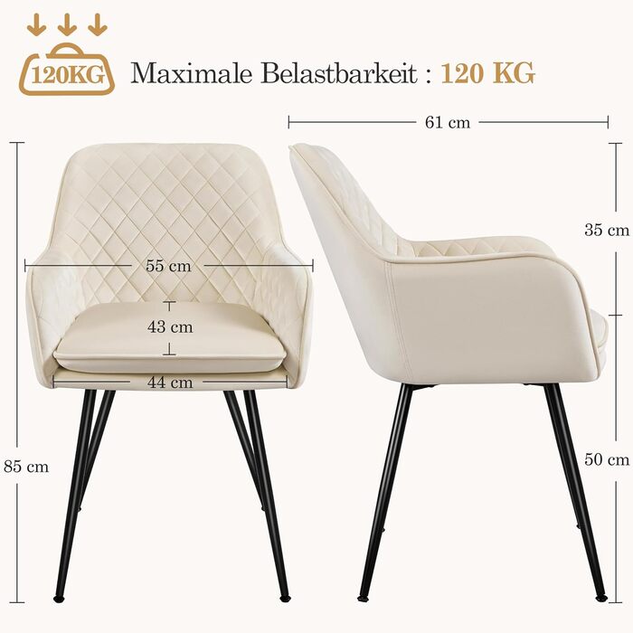 Стільці для обідньої зони Yaheetech, кухонні стільці з м'яким сидінням та підлокітниками, штучна шкіра, набір 4 шт., коричневий (бежева тканина)