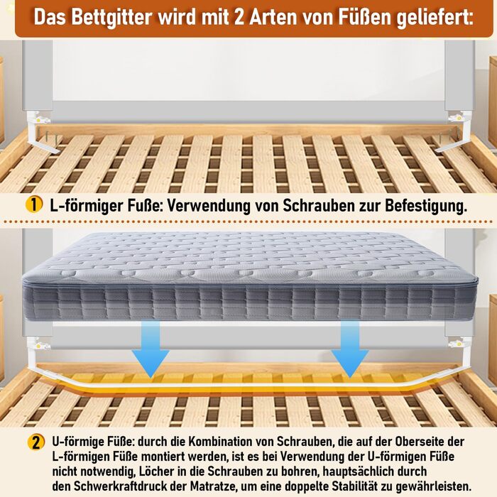 Бортики для ліжка дитячі Ikodm 2x200 см + 1x180 см, регульовані по висоті (64-96 см), сірі, з U-подібними ніжками, захист від випадання