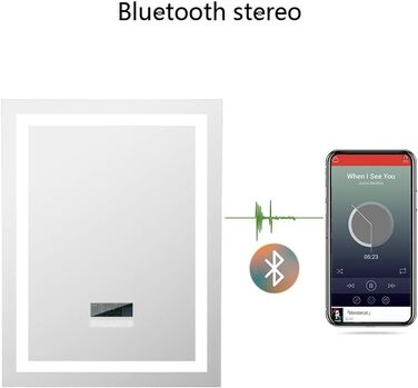 Дзеркало для ванної кімнати Kedia LED з підсвічуванням, 100x60 см, білий колір, Bluetooth, проти запотівання