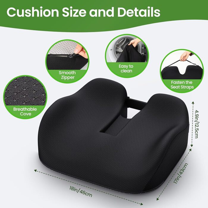 Ортопедична подушка для сидіння Benazcap: для офісного крісла, автомобіля, ігрового крісла. Знівелює біль у куприку, попереку та сідницях. Розмір: 42*18*20 см