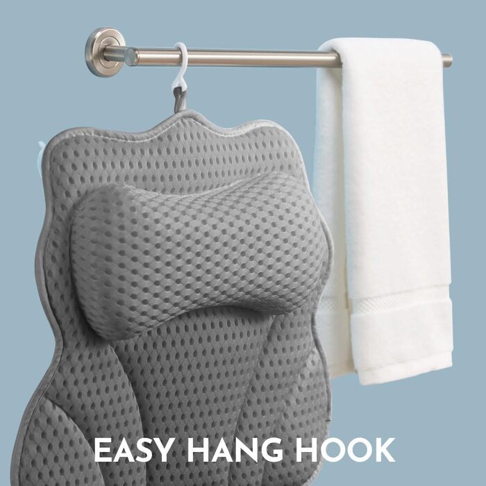 Подушка для ванни WONDERfoam з ергономічною підтримкою голови, шиї та спини, сірого кольору. Матеріал: піна пам'яті, антиковзаюча, машинне прання, дихаюча, швидковисихаюча.