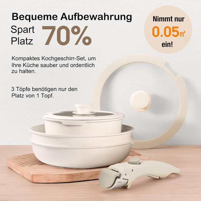 Набір кухонного посуду 11 предметів з антипригарним покриттям, знімні ручки, рожевий. Підходить для індукційних, газових плит, духовки та посудомийної машини. Без PFAS.
