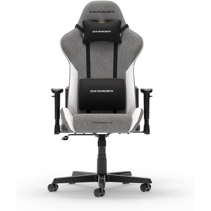 Крісло ігрове DXRacer Formula L з ПВХ шкіри, ергономічне, для ПК геймерів та офісу (Сірий & Білий, FD23 Stoff)