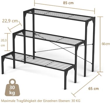 Сходи для квітів COSTWAY 3-ступінчасті, металеві, нековзкі, 70x260.5 см, чорні, для саду/балкона