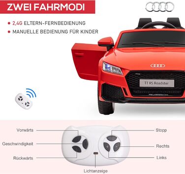 Дитячий електромобіль HOMCOM 12V, з пультом, музикою, USB/MP3, LED, для дітей 3-5 років, червоний