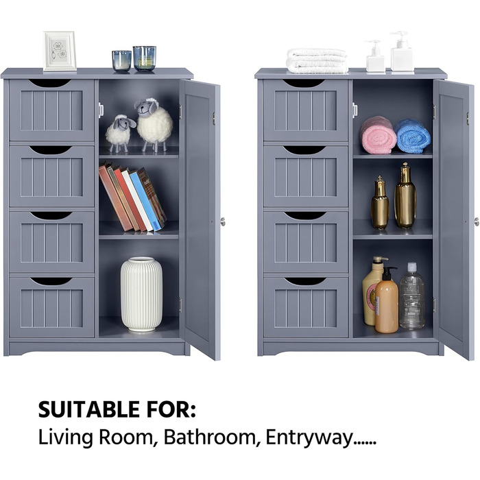 Шафа для ванної кімнати Yaheetech з 4 шухлядами та 2 дверцятами, підлогова шафа-комод для ванної, вітальні, коридору, кухні, білий, 81 x 30 x 83 см