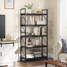 Стильна полиця YITAHOME з 5 ярусами, чорна, 80 x 30 x 158 см | Полиця для книг, вітальня, офіс