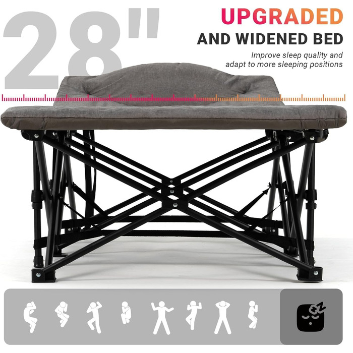 Розкладне польове ліжко OVERMONT з матрацом для кемпінгу та відпочинку, 190x70x40 см, витримує до 250 кг, тканина Оксфорд, з кишенею та сумкою для транспортування (Сірий)
