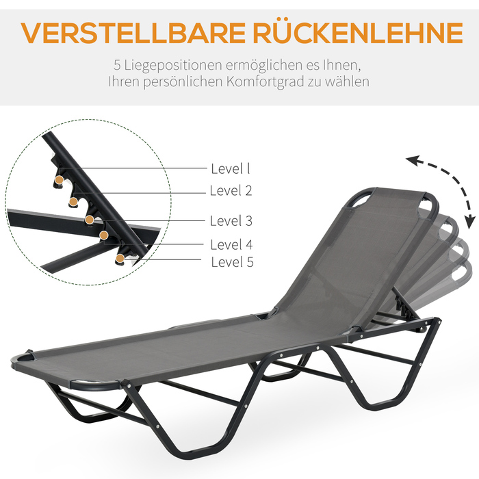 Outsunny Шезлонг Beach Lounger 5-ярусний Alu Garden Lounger Relax Lounger Texteline Grey Black 163x58.5x91см для саду та тераси