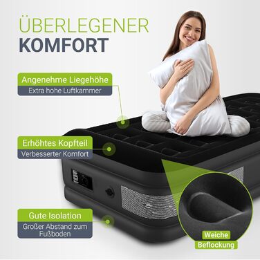 Надувний матрац Juskys самонадувний 150x200 см - 2-х місний з вбудованим насосом - ідеальний для гостей або кемпінгу - водонепроникний, блакитно-білий (чорний, одинарний)