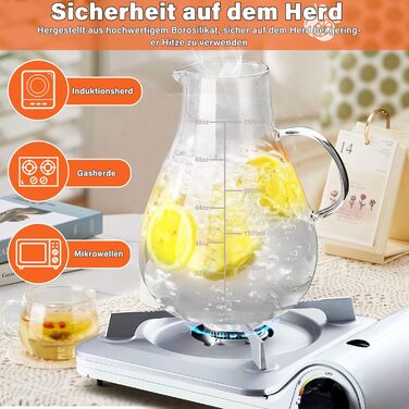 Скляна карафа з кришкою, 2500 мл, термостійке боросилікатне скло, з ситечком, для напоїв, чаю, кави, вина, молока, з щіткою для чищення