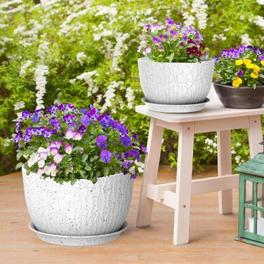 Набір горщиків для квітів з системою поливу (3 шт.), 20.3/17.8/15.2 см, горщики для рослин з піддоном, для дому та балкона, білі з чорними крапками