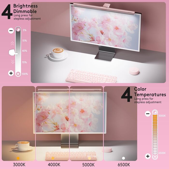 RGB-лампа для монітора Quntis 51 см з підсвічуванням, пультом керування, 15 режимів, для геймінгу, USB, для ПК, офісу