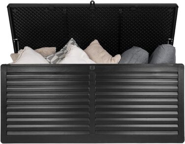 Універсальний садовий ящик-скриня Columba 490 л з кришкою - вуличний шафа, лавка зі зберіганням, контейнер для подушок, садовий будиночок, ящик для інструментів - чорний