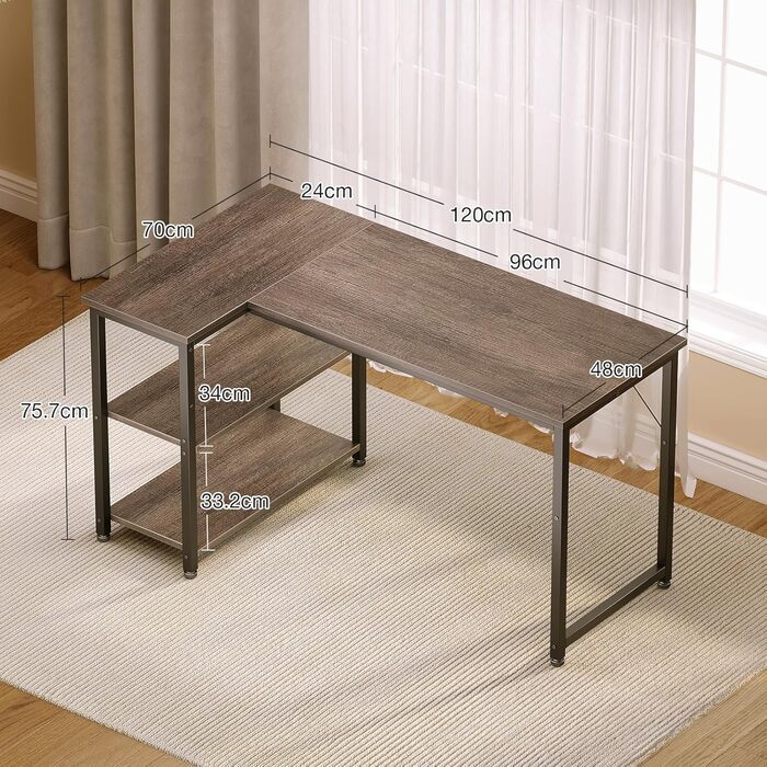 Комп'ютерний стіл Coleshome для геймінгу, кутовий, з обертовим ящиком, 120x70 см (сірий)