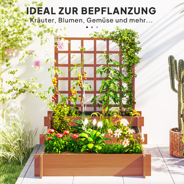 Підвищене грядка з опорою для рослин, 3-ярусний ящик для квітів з тканини, ялина, коричневий, 95 x 95 x 110 см