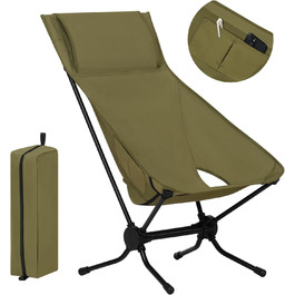 Крісло для кемпінгу WOLTU складне, складне крісло Крісло для риболовлі Кемпінгове крісло, надлегке складне, зі спинкою Бічні кишені сумки для перенесення, 150 кг з можливістю завантаження, оксфордська тканина алюміній, зелений, CPS8157gn