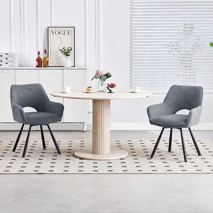 Набір з 4-х обертових стільців для їдальні з підлокітниками, 360° обертання, кухонний стілець, сучасний м'який стілець з тканинною спинкою для кухні, їдальні, спальні, бежевий (360° обертання-сірий, 2 обертові стільці)