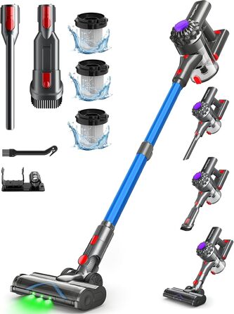 Бездротовий акумуляторний пилосос V15: 35KPa, 6-в-1, для тварин, тверді підлоги та килими (блакитний)