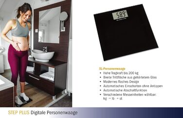Цифрові ваги TFA Dostmann Step Plus, 50.1015.01, Ваги для ванної кімнати, до 200 кг, простий дизайн, виготовлені з пластику, ванна кімната, спальня, протектор із загартованого скла, 32 x 32 см, чорний