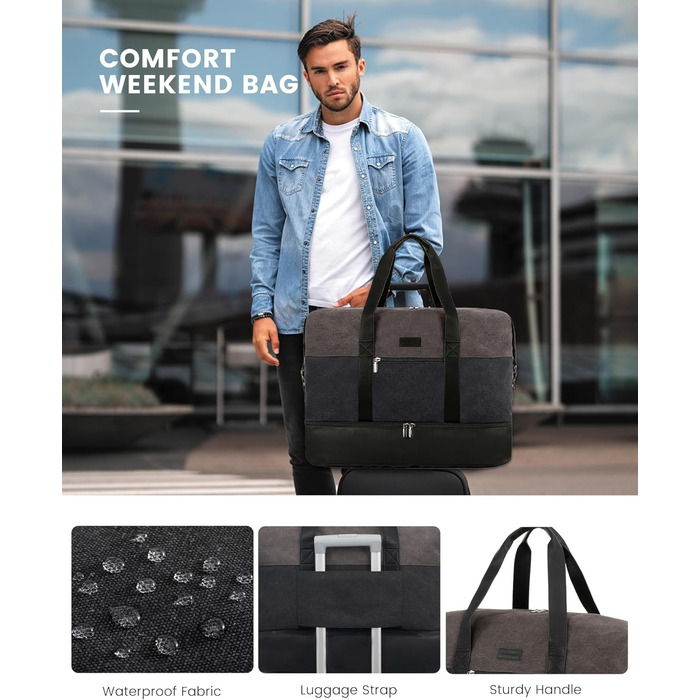 Спортивна сумка LOVEVOOK для жінок, дорожня сумка-валіза, дорожня сумка-мішок, валіза ручної поклажі, сумка для подорожей, сумка для пологів, сумка для одягу, сумка з відділенням для взуття, з косметичкою, бежево-коричнево-чорна (canvas), 50x38x25 см