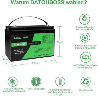 Акумулятор DATOUBOSS 12V 300Ah LiFePO4, 3840 Втгод, 200 А BMS, 15000 циклів, послідовно/паралельно, для автофургонів/морських