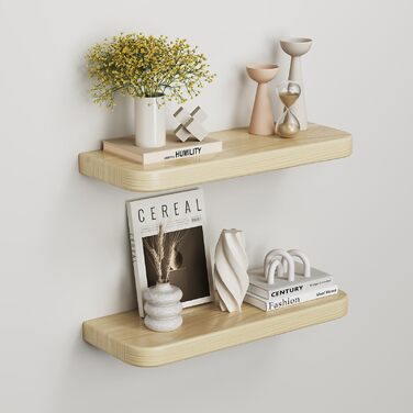 Плаваючі полиці Wandregal з дерева, набір 2 шт., коричневі - настінні полиці без кріплень для вітальні, спальні, кухні, для книг та декору