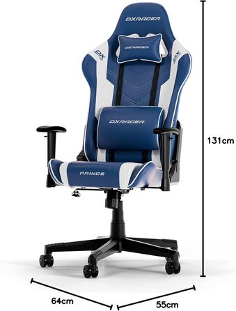 Ігрове крісло DXRacer PRINCE L, шкіра ПВХ, синій і білий