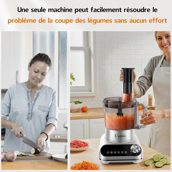 Кухонний комбайн Camic 1500W з мискою 2.5л, 6 програм, подрібнювач, нарізач, міксер – аксесуари, для дому (Silver-up)