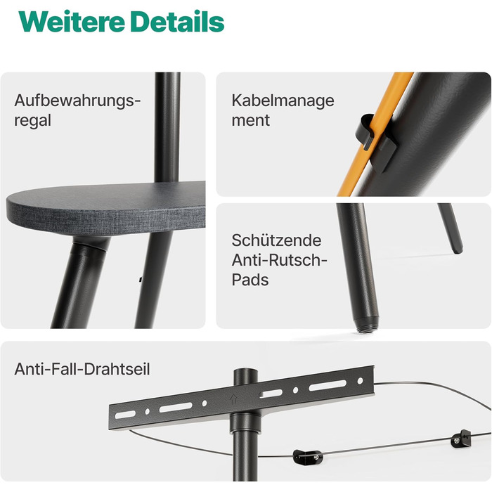 Підставка для телевізора 43-65 дюймів (LCD, LED, OLED) до 35 кг, регульована по висоті та поворотна, дерев'яна, з підносом, VESA 400x400 мм, чорний кований метал